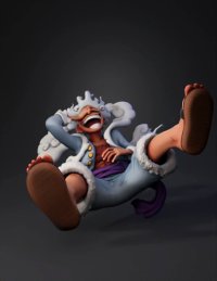 3d model: character with white fur coat and purple sash in dynamic pose oversiz