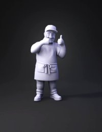3d model: cartoon chef character wearing pink apron and turquoise shirt with jea