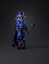 3d model: neon glowing skeletal figure with vibrant hair strands and glowing bon