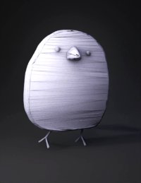3d model: white round bird with red beak simple black eyes and small tail