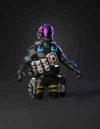 3d model: futuristic armored soldier with purple helmet modular gear blue acce