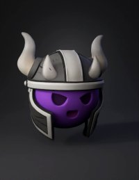 3d model: horned viking helmet with metal plates and beige horns stylized textu