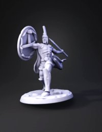 3d model: hoplite warrior miniature with shield and spear on round base beige p