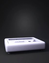 3d model: blue vintage slot top electronics unit with a recessed top slot and tw