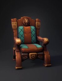 3d model: throne chair with lion crest ornate wood and brass accents teal stit