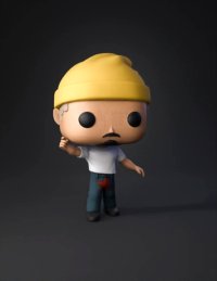 3d model: stylized vinyl figure of a man with blond hair mustache white t shir