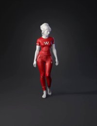 3d model: red athletic tracksuit with white logo and zippers on a grayscale fema