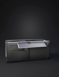 3d model: shipping container cafe interior with bar counter and stools