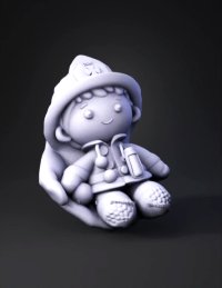 3d model: crochet firefighter plush toy with red hat navy uniform and yellow a