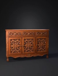 3d model: ornate wooden sideboard with three drawers and three carved cabinet do
