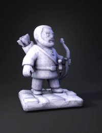 3d model: militia archer character with bow and quiver on stone base