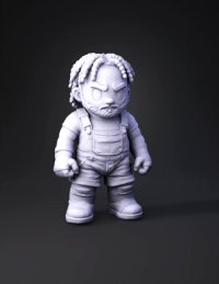 3d model: muscular action figure with beard wearing green shirt and blue denim