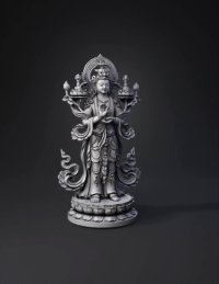 3d model: bodhisattva statue on lotus pedestal with ornate robes and jewelry in