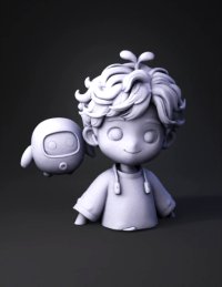 3d model: 지금 캐릭터에서 머리카락을 너무 곱슬머리 말고 적당한 곱슬머리에다가 정수리 쪽에 귀여운 새싹 모양만 올라오게 해주고 헤드셋을