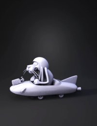 3d model: pink cartoon hamster in a red rocket car with white helmet