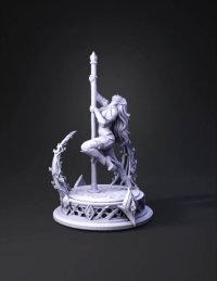 3d model: Elven fantasy statue gripping a decorative pole with ornate base silv