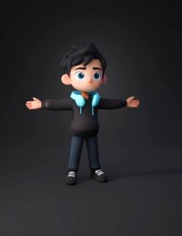 3d model: chibi male developer character in T pose arms straight out horizontal