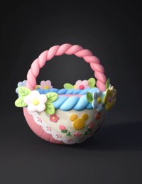 3d model: pink decorative basket with pastel flowers and lace trim