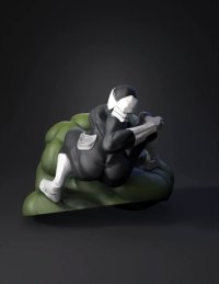 3d model: stylized superhero figure in black suit with white gloves in dynamic p