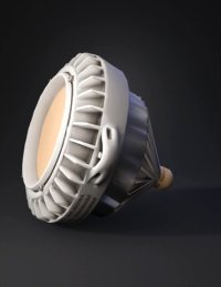 3d model: round industrial LED light housing with cooling fins gray metal body