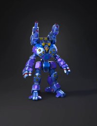 3d model: purple mecha robot with yellow accents humanoid combat robot