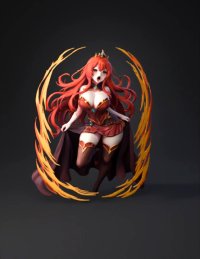 3d model: red haired fantasy princess character with ornate red and gold armor