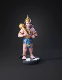 3d model: Hanuman figure statue with pink skin gold accessories blue garment