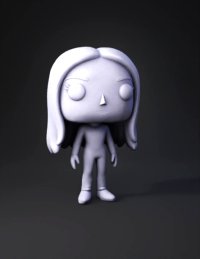 3d model: stylized female character figure with long blonde hair large black ey