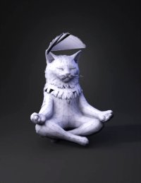 3d model: meditating white cat with cosmic halo fantasy fur texture and serene