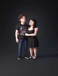 3d model: stylized couple figurine with male and female figures in casual clothi