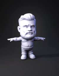 3d model: bearded male figure with outstretched arms wearing black pants flesh