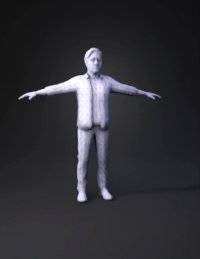 3d model: male human character in t pose wearing gray shirt and dark pants real