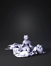 3d model: ice princess in pale blue dress with horns surrounded by snowflakes a