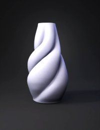 3d model: twisted ceramic vase with spiral ridges gray ceramic material textur