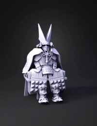 3d model: samurai armor set with black cape tall horned helmet metallic plates