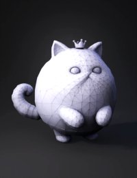 3d model: fluffy cat with crown plush toy style white and orange fur blue eye