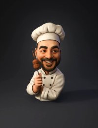 3d model: cartoon chef with hat and skewer cartoon stylized character white ch