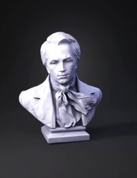 3d model: bronze bust sculpture with draped scarf on pedestal
