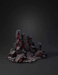 3d model: Stylized volcanic rock formation close up game environment prop blac