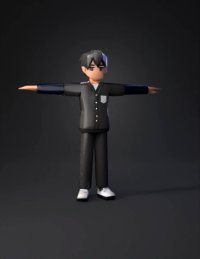 3d model: Japanese high school boy wearing a black Gakuran uniform and white sne