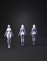 3d model: female character wearing metallic silver strapless bodysuit with blue