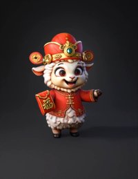 3d model: cheerful anthropomorphic sheep in festive red traditional outfit with
