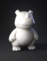3d model: white dinosaur like creature toy figure with rounded belly and small l