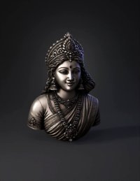 3d model: silver toned bust of a Hindu goddess adorned with ornate crown and jew