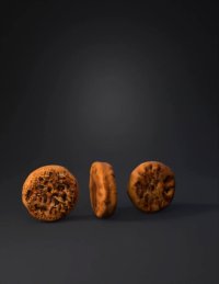 3d model: round cookie with crumbly surface and visible nut chunk texture golde