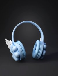 3d model: blue headphones with winged flower ear cups stylized prop with white