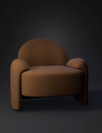 3d model: brown plush armchair with rounded arms and back fabric upholstery cu