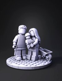 3d model: lego family figurines holding baby on circular base