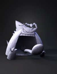 3d model: purple monster with big open maw long pink tongue yellow eyes spiky