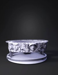 3d model: Circular monument with carved stone faces and mosaic panels